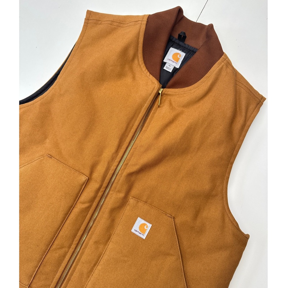 Carhartt Mens Duck Vest V01-BRN Brown Quilt Lined Canvas Workwear XL Regular
